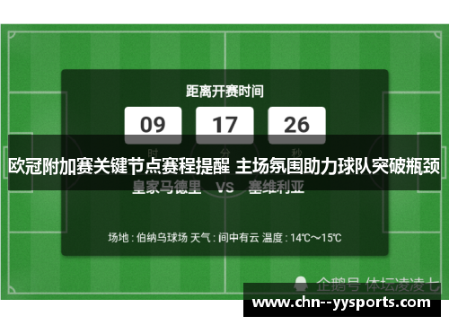 欧冠附加赛关键节点赛程提醒 主场氛围助力球队突破瓶颈 欧冠附加赛关键节点赛程提醒 主场氛围助力球队突破瓶颈